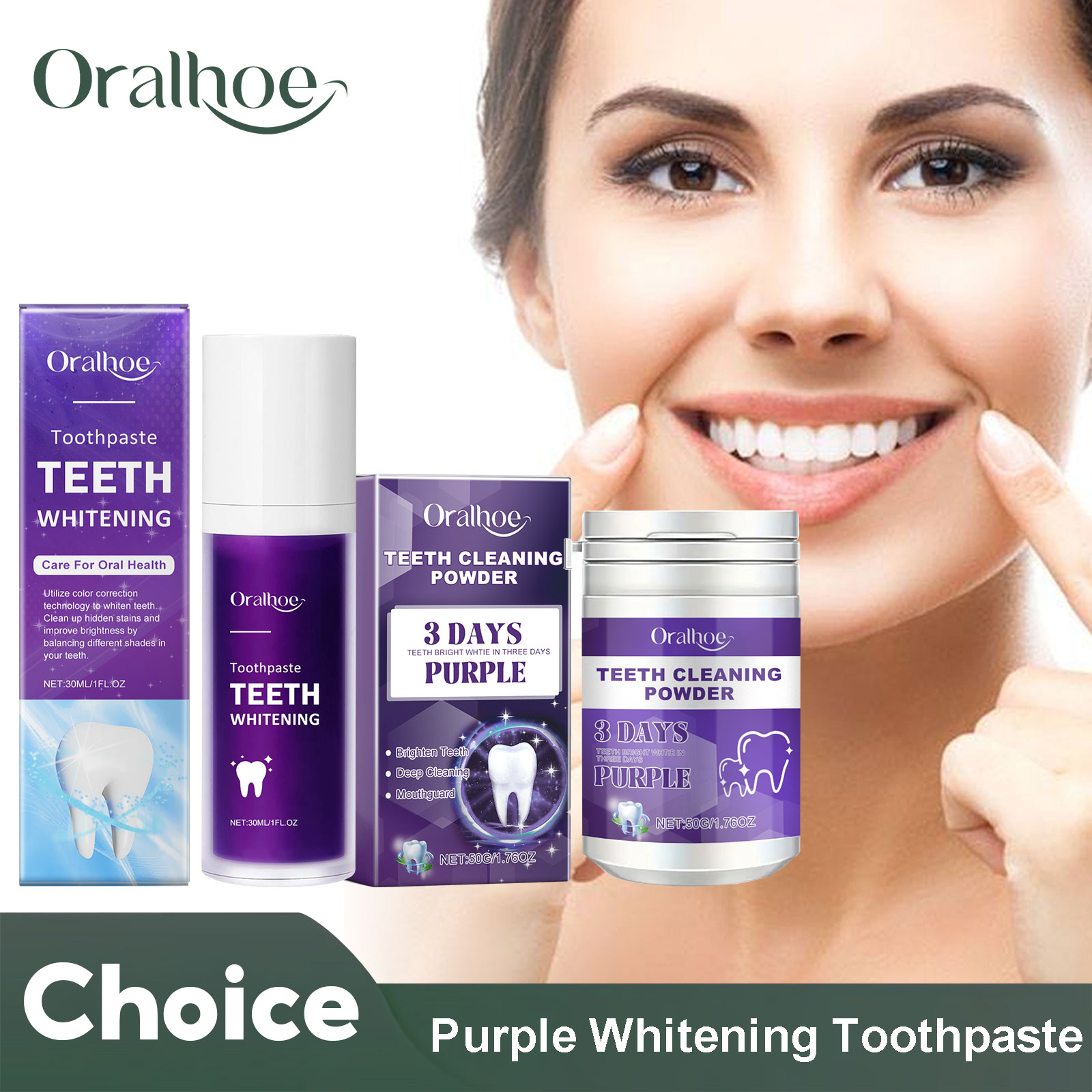 Teeth Whitening App - Pasta gigi pemutih korektor ungu, bubuk