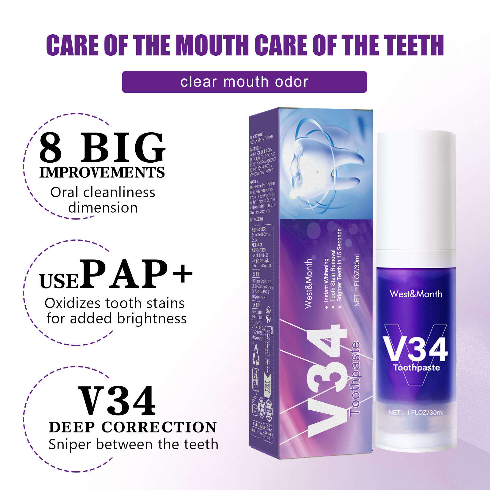V34 Pasta Gigi Pemutih Gigi 30 - Teeth Whitening Mousse ulasan dan harga