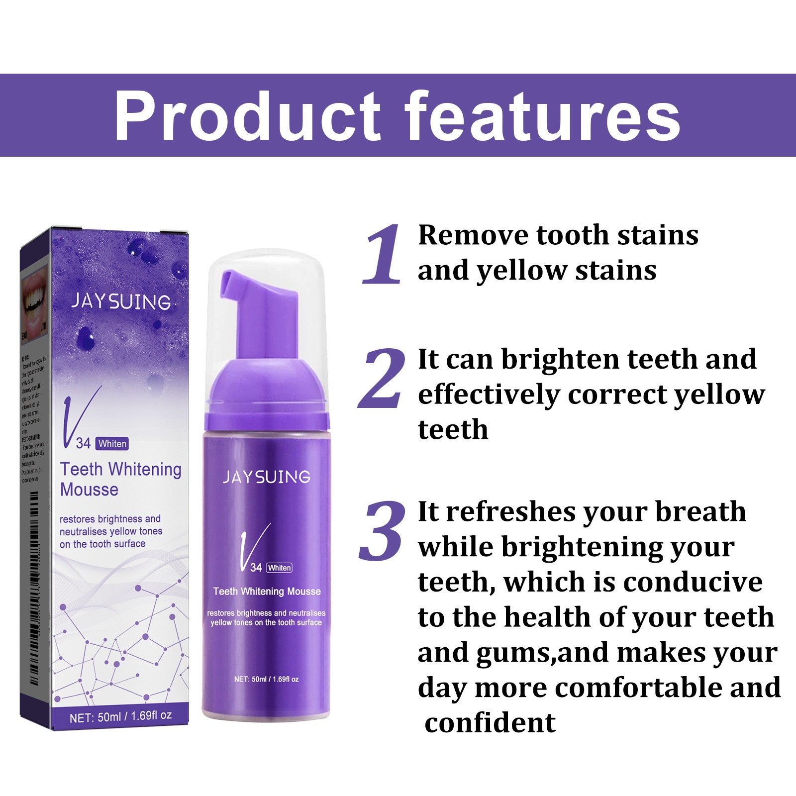 V34 pasta gigi Mousse efektif  - Teeth Whitening Mousse ulasan dan harga